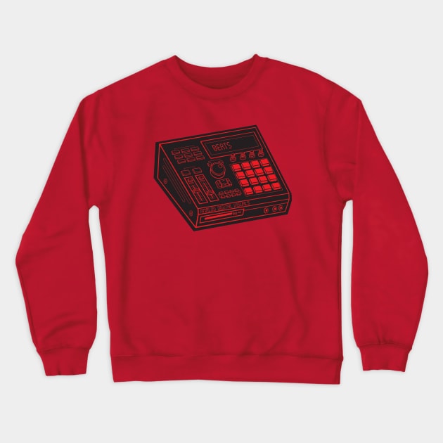 Beat Maker (Red Lines + Raisin Black Drop Shadow) Analog / Music Crewneck Sweatshirt by Analog Digital Visuals